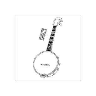 Banjo cartoon illustration rubber stamp