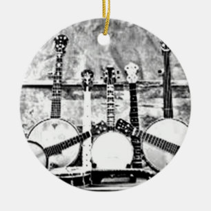 BANJO ENTHUISIAST'S CHRISTMAS ORNAMENT B/W PHOTO
