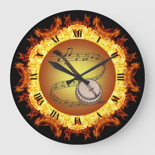 Banjo ~ Fire Creation # 3 ~ Out Of The Crucible ~  Large Clock (Front)