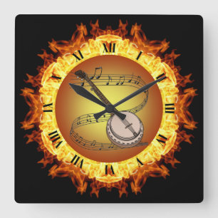Banjo ~ Fire Creation # 3 ~ Out Of The Crucible ~  Square Wall Clock