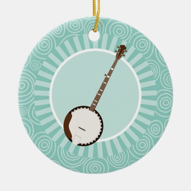 Banjo Fun Turquoise Swirl Music Ceramic Ornament (Front)