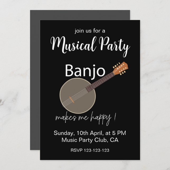 Banjo Makes Me Happy Musical Party Invitation (Front/Back)