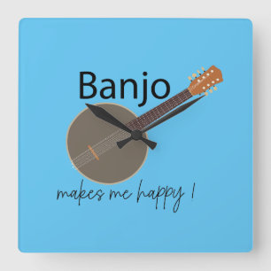 Banjo Makes Me Happy Square Wall Clock