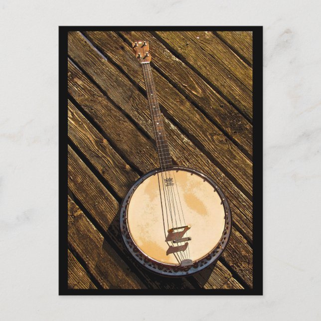 Banjo Music Instrument on Wood Postcard (Front)