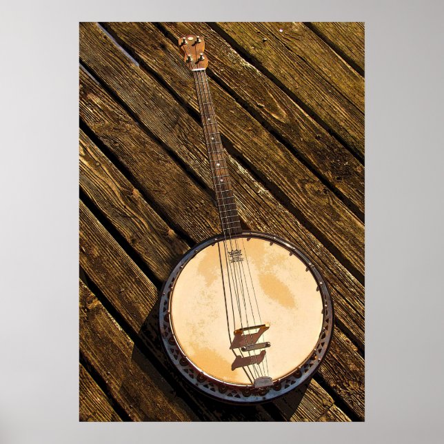 Banjo Music Instrument on Wood Poster (Front)