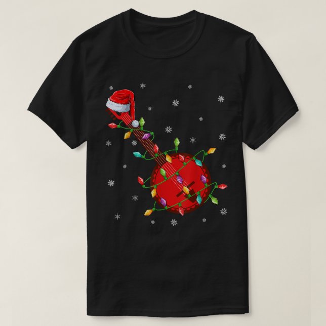Banjo Music Lover Xmas Lights Santa Banjo Christma T-Shirt (Design Front)