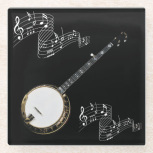 BANJO & MUSIC NOTES GLASS COASTER