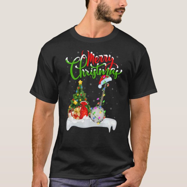 Banjo Music  Xmas Decorations Santa Banjo Christma T-Shirt (Front)