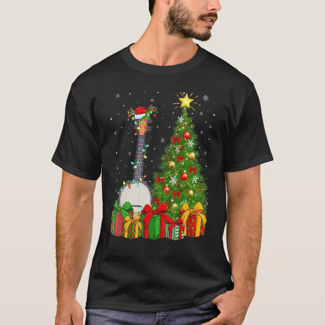 Banjo Music   Xmas Holiday Santa Banjo Christmas T T-Shirt (Front)