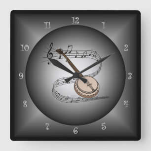 Banjo ~ Musical Globe ~ Musical Instrument ~Scale~ Square Wall Clock