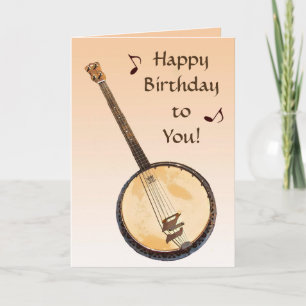 Banjo Musical Instrument Orange Birthday Card