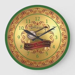Banjo ~ Musical Scroll ~ “Merry Christmas”  Large Clock