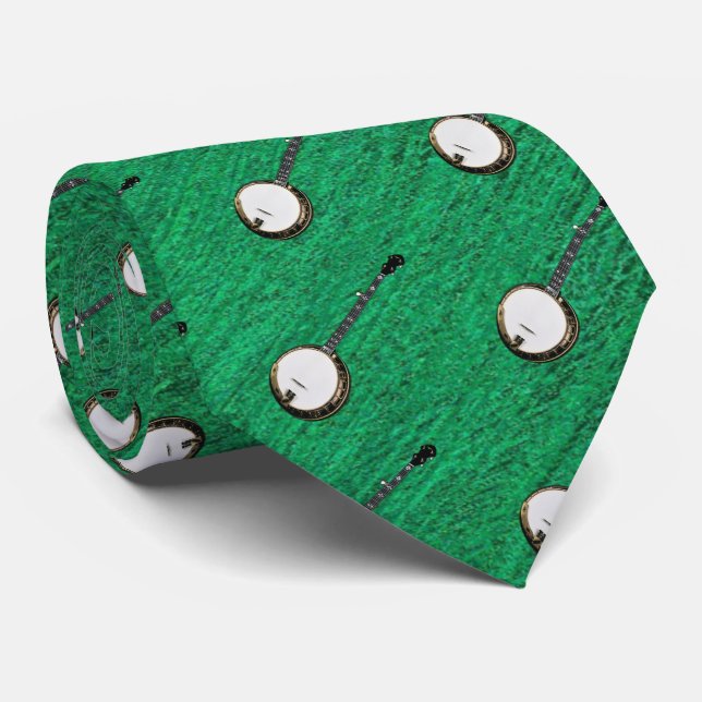BANJO-- ON GREEN NECK TIE (Rolled)