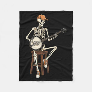 Banjo Player Skeleton Halloween Funny Men Boys Fleece Blanket
