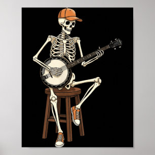 Banjo Player Skeleton Halloween Funny Men Boys Poster