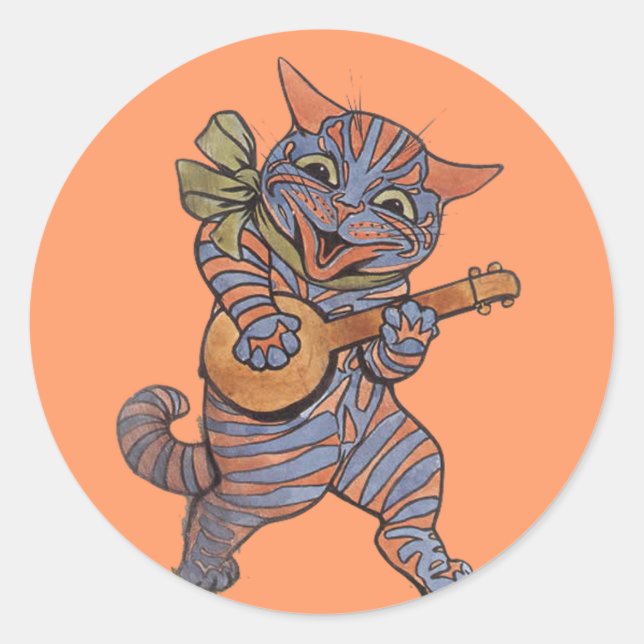 Banjo Playing Cat Classic Round Sticker (Front)