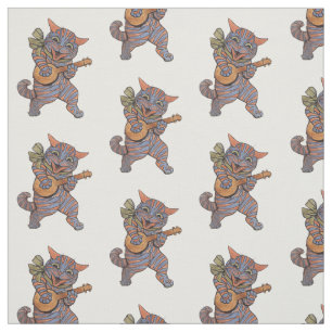 Banjo playing cat fabric