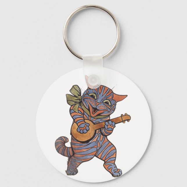 Banjo Playing Cat Key Ring (Front)
