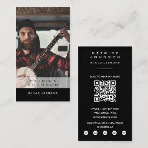 Banjo Playing Lessons Musician Music Photo QR Code Business Card