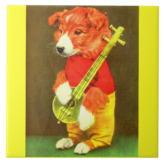 Banjo puppy ceramic tile (Front)