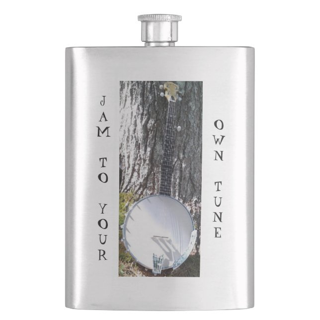 Banjo Resting Against a Tree Hip Flask (Front)