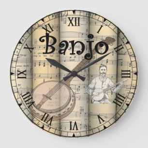 Banjo ~ Rolled Vintage Sheet Music ~ Unique ~ Large Clock