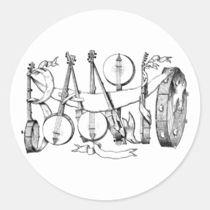 banjo spelled with banjos illustration art classic round sticker