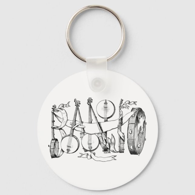 banjo spelled with banjos illustration art  key ring (Front)