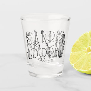 banjo spelled with banjos illustration art  shot glass