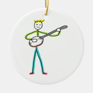 Banjo Stickman Ceramic Ornament