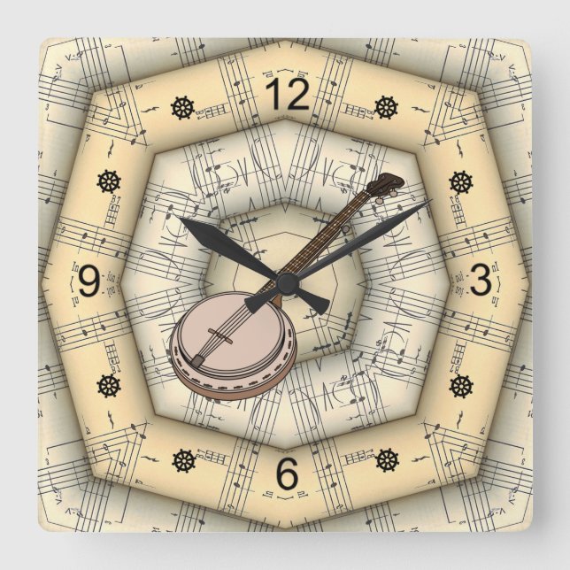 Banjo ~ Strange Musical Design ~ Unique ~ Square Wall Clock (Front)
