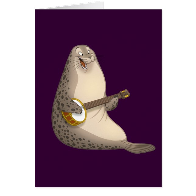 Banjo Strummin' Seal Card (Blank Inside) (Front)