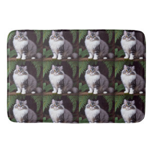 Banjo the Persian: A Fluffy Grey and White Delight Bath Mat