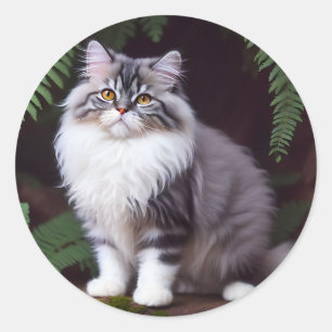 Banjo the Persian: A Fluffy Grey and White Delight Classic Round Sticker
