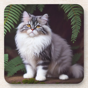 Banjo the Persian: A Fluffy Grey and White Delight Coaster