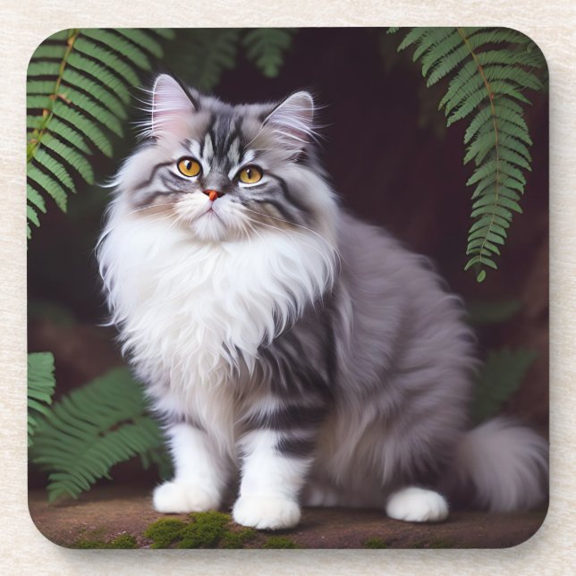 Banjo the Persian: A Fluffy Grey and White Delight Coaster (Front)