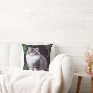 Banjo the Persian: A Fluffy Grey and White Delight Cushion
