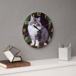 Banjo the Persian: A Fluffy Grey and White Delight Large Clock