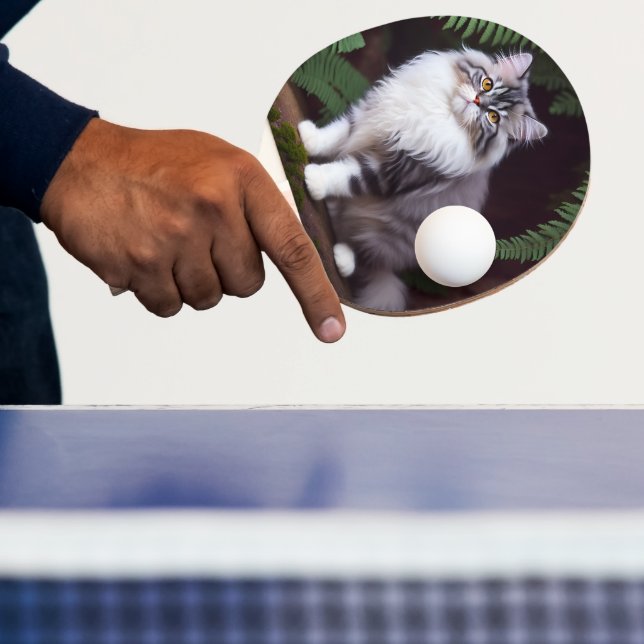 Banjo the Persian: A Fluffy Grey and White Delight Ping Pong Paddle (Insitu)