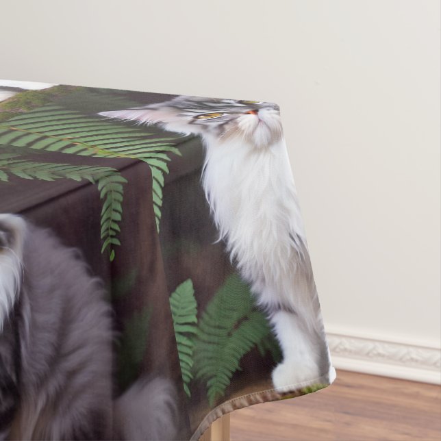 Banjo the Persian: A Fluffy Grey and White Delight Tablecloth (In Situ)