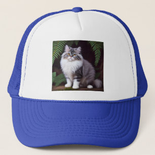 Banjo the Persian: A Fluffy Grey and White Delight Trucker Hat