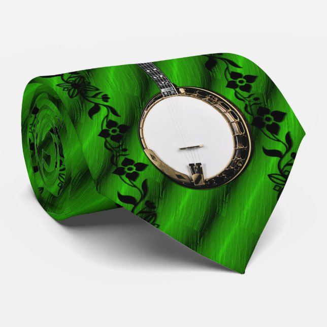 BANJO--VINE ON EMERALD GREEN TIE (Rolled)