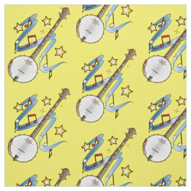 Banjo with Notes and Stars Fabric (Swatch)