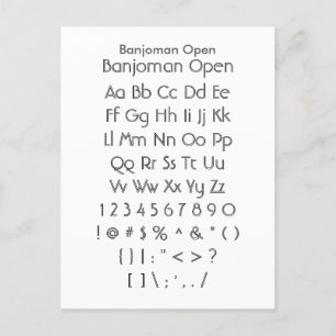 Banjoman Open - Zazzle Font Sampler Sheet Postcard