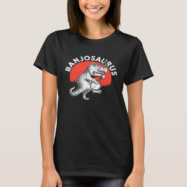 Banjosaurus  Triceratops Dinosaur Playing Banjo Re T-Shirt (Front)