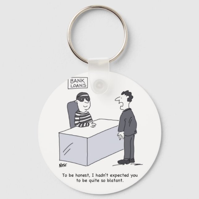 Bank Manager's Office. Funny Bank Loans Cartoon Key Ring (Front)