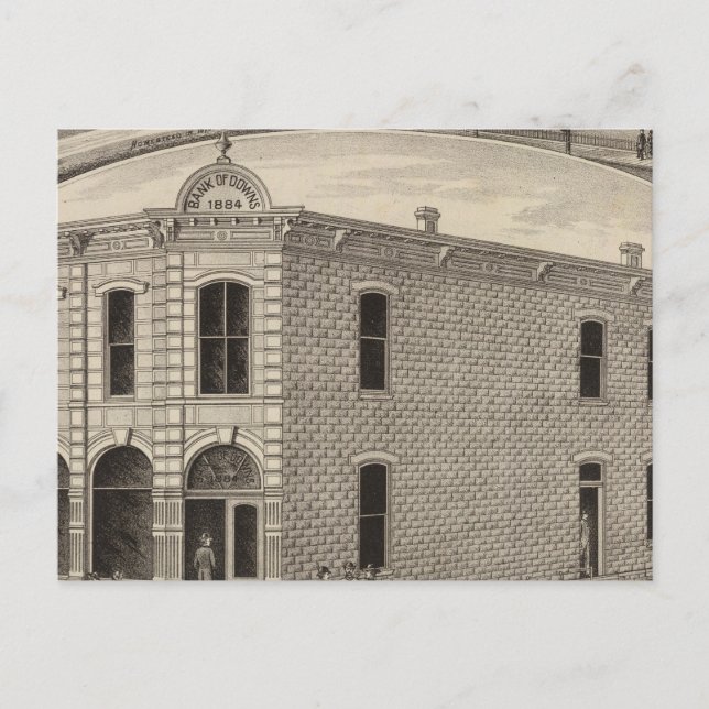 Bank of Downs, Huff Residences, Downs, Kansas Postcard (Front)