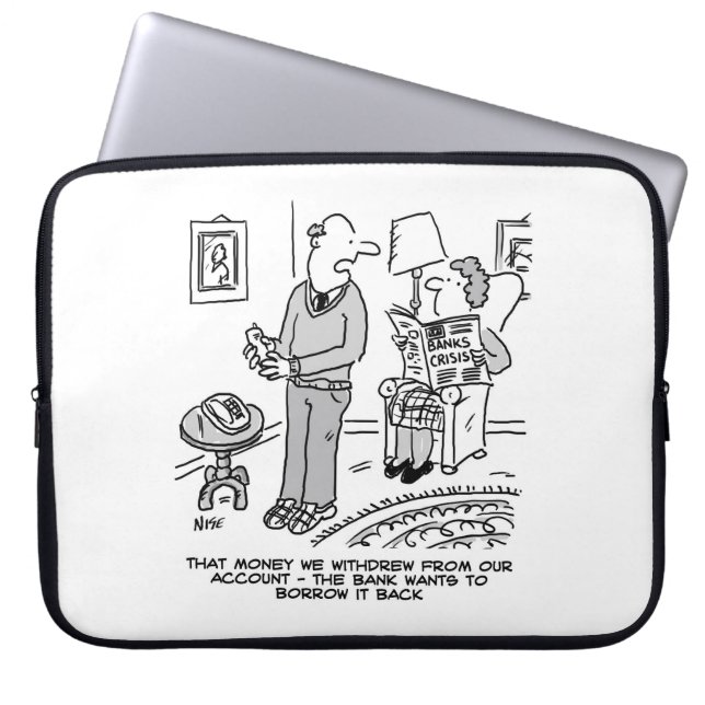Bank phones asking to borrow money laptop sleeve (Front)