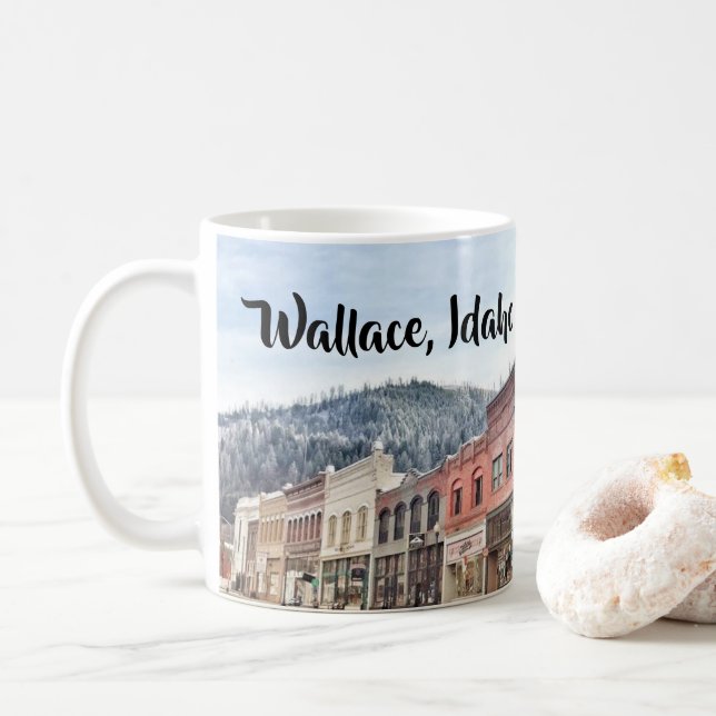 Bank Street in Wallace Idaho Coffee Mug (With Donut)