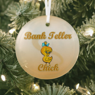Bank Teller Chick Glass Tree Decoration